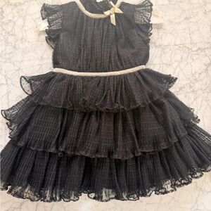 Janie and Jack Black Tiered Ruffle Dress with Cream Trim